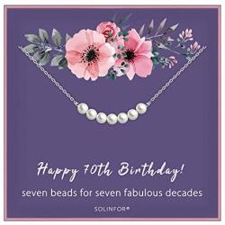 SOLINFOR 70th Birthday Gifts for Women - Sterling Silver Necklace Seven Pearls for Her 7 Decades - 70 Years Old Jewelry Gift Idea