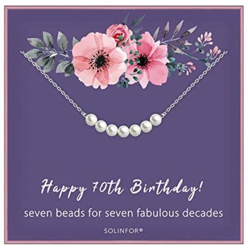 SOLINFOR 70th Birthday Gifts for Women - Sterling Silver Necklace Seven Pearls for Her 7 Decades - 70 Years Old Jewelry Gift Idea