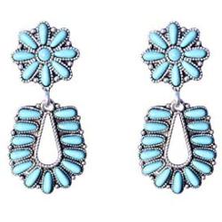 Western Medium Turquoise Teardrop Flower Earrings No.894