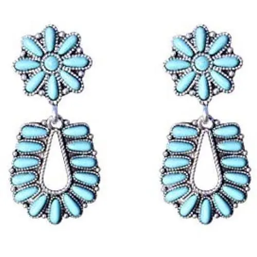 Western Medium Turquoise Teardrop Flower Earrings No.894 Western Medium Turquoise Teardrop Flower Earrings No.894
