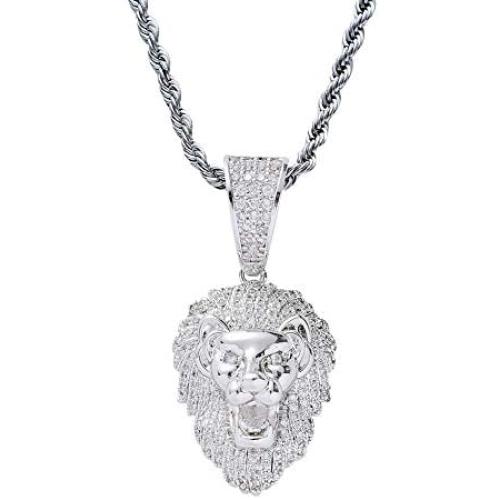 Moca Jewelry Iced Out Lion Head Pendant 18K Gold Plated Bling CZ Simulated Diamond Hip Hop Necklace for Men Women