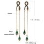 Vintage Green Rhinestone Long Drop Snake Earrings Studs