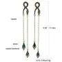 Vintage Green Rhinestone Long Drop Snake Earrings Studs