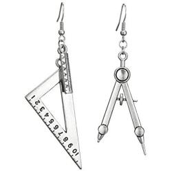 Triangle Square Rule Dangle Earrings for Women Exaggerated Math Geometric Compass Rules Statement Earrings Drop Girls School Students Teacher Jewelry