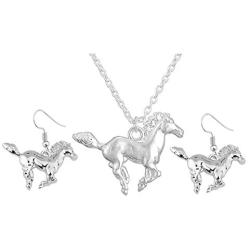 Lucky Running Horse Pendant Necklace Stud Earrings Jewelry Set for Women Girls Kids Cute Wedding Animal Jewelry Party Gift-2