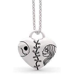 Jeulia Jack Skellington and Sally Necklace 925 Sterling Silver “ The nightmare before Chirstmas” Pendant Necklace Jack Skellington Halloween Jewelry Romantic Jewelry Gift