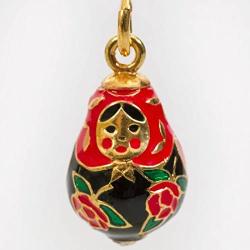 Alpha Red Rose Nesting Doll Faberge-Style Egg Pendant 24k Gold Plated with Swarovski Crystal