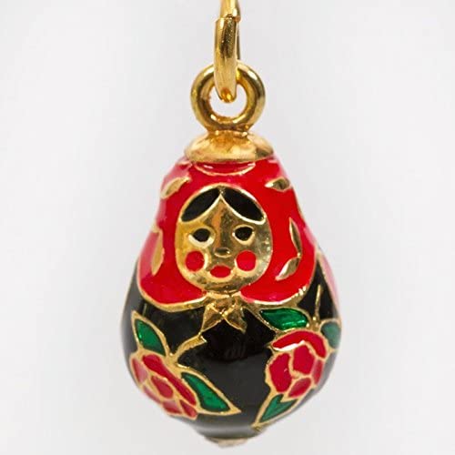 Alpha Red Rose Nesting Doll Faberge-Style Egg Pendant 24k Gold Plated with Swarovski Crystal