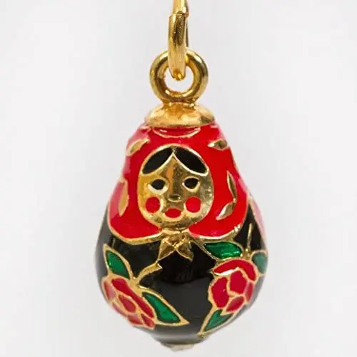 Alpha Red Rose Nesting Doll Faberge-Style Egg Pendant 24k Gold Plated with Swarovski Crystal