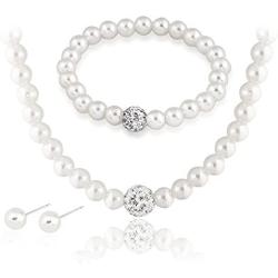 Danbihuabi Silver Plated Jewelry Sets White Faux Pearl, No Color, Size No Size