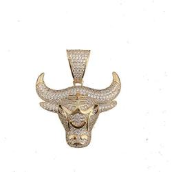 KMASAL Jewelry Men Hip Hop Iced Out Bling CZ Diamond Vampire Bull Pendant 18K Gold and Silver Plated with 24'' Stainless Rope Chain