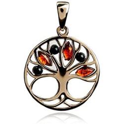 Multicolor Amber Sterling Silver Gold Plated Tree Pendant Necklace Chain 18''