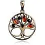 Multicolor Amber Sterling Silver Gold Plated Tree Pendant Necklace Chain 18''