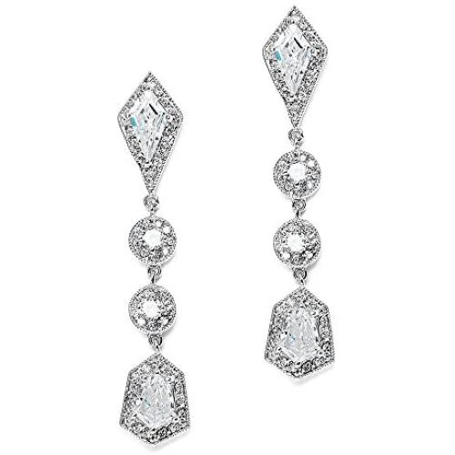 Mariell Empress & Noble Cut Cubic Zirconia Wedding Earrings - Art Deco Vintage Bridal Jewelry