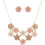Lux Accessories Ivory Peach Glitter Flower Floral Statement Necklace Earring Set