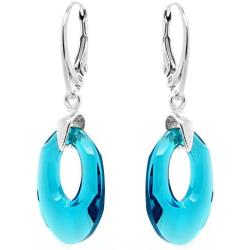 Sterling Silver 925 Drop and Dangle Teal Blue Made with Swarovski Crystals Hoop Earrings for Women