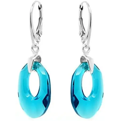 Sterling Silver 925 Drop and Dangle Teal Blue Made with Swarovski Crystals Hoop Earrings for Women Sterling Silver 925 Drop and Dangle Teal Blue Made with Swarovski Crystals Hoop Earrings for Women