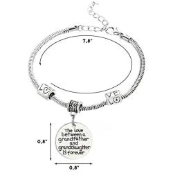 Luvalti Family Pendant Bracelet -''The Love Between a Grandfather and Granddaughter is Forever'', Stainless Steel, Charm, Best Family Personalized Memorial Gift Jewelry, Adjustable, for Men and Women