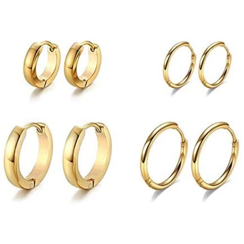 18K Gold Plated Hoop Earrings 3-9 Pairs Different Style Stainless Steel Small Huggie Hoop Earrings Set Round Hypoallergenic Fashion Punk Cartilage Earrings Jewelry Gift for Women and Men