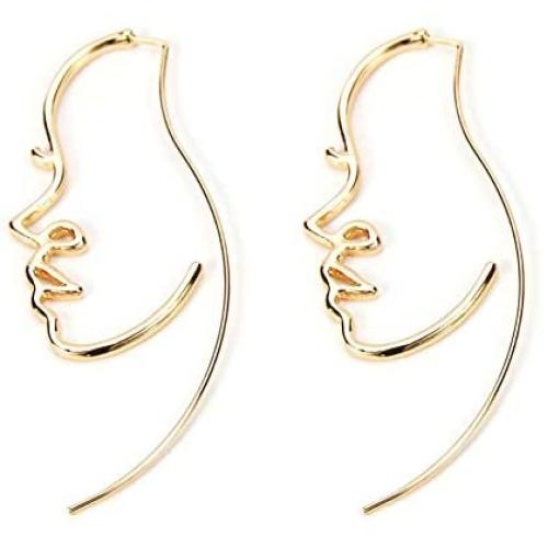 HZJCC Hollowed out face drop earrings for women gold plated punk earrings Jewelry (gold)