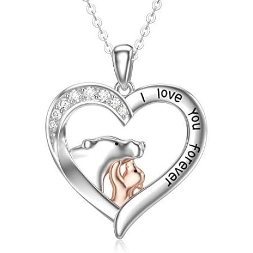 Mom Gifts for Mothers Day Mama and Baby Bear Elephant Necklace for Women 925 Sterling Silver Heart Mother Daughter Pendant Necklace
