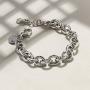 CIUNOFOR CZ Bracelet for Women Girls Wide Cuban Curb Oval Link Bracelet Silver Rose Gold Plated 9.5 Inches Stainless Steel Chain with Round Disc Charm