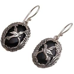 NOVICA Onyx .925 Sterling Silver Dangle Earrings Natures Freedom