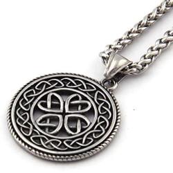 GUNGNEER Stainless Steel Interwoven Circle Celtic Knot Keel Chain Pendant Necklace Protection Infinity Jewelry