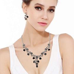 EVER FAITH Flower Leaf Necklace Earrings Set Austrian Crystal