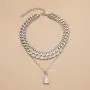 2Pcs Chunky Cuban Chain Lock Pendant Collar Necklace Bracelet Set, Full Crystal Inlaid Glittering Braided Link Tiered Choker Punk Hip Hop Streetwear Cool Jewelry Gift for Women Party Pub