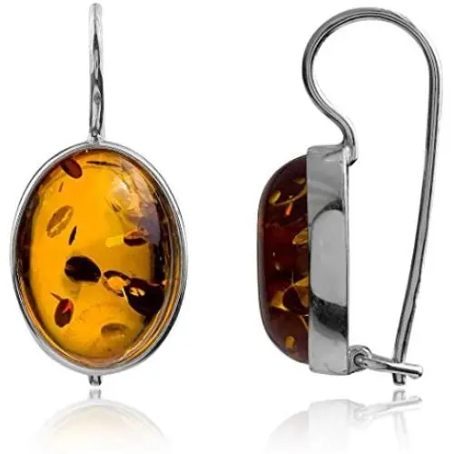 Ian and Valeri Co. Amber Sterling Silver 925 Classic Oval Earrings Ian and Valeri Co. Amber Sterling Silver 925 Classic Oval Earrings