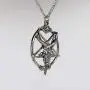 Baphomet Inverted Pentacle Silver Finish Pewter Goat Head Pendant Necklace Baphomet Inverted Pentacle Silver Finish Pewter Goat Head Pendant Necklace