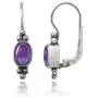 Sterling Silver Simulated Gemstone Oval Bezel-Set Bali Bead Leverback Drop Earrings Sterling Silver Simulated Gemstone Oval Bezel-Set Bali Bead Leverback Drop Earrings