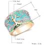 N-A Lucky Flower Tree Rings Gold Pink Opal Green Enamel Wide Ring for Woman Party Crystal Vintage Jewelry