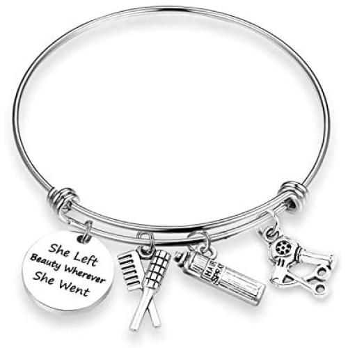 Eigso Hairdresser Bracelet Keychain She Left Beauty Wherever She Went Hair Stylist Bracelet Keychain Graduation Gift for Hairdresser Appreciation Employee Gift