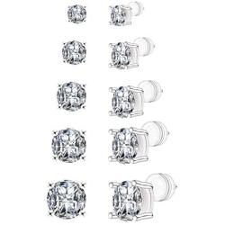 TIFMOCO Stud Earrings Set,5 Pairs Round Clear Cubic Zirconia Stud Earrings Pack Birthday Gilt for Women Girls