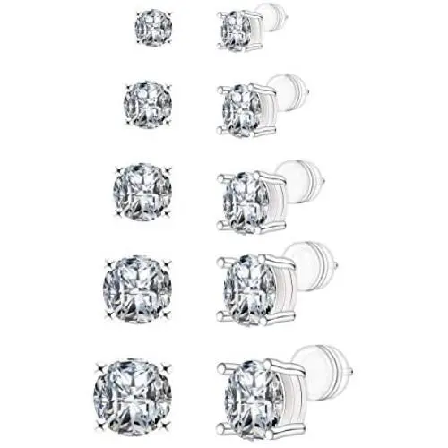 TIFMOCO Stud Earrings Set,5 Pairs Round Clear Cubic Zirconia Stud Earrings Pack Birthday Gilt for Women Girls TIFMOCO Stud Earrings Set,5 Pairs Round Clear Cubic Zirconia Stud Earrings Pack Birthday Gilt for Women Girls
