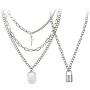 BVROSKI Chains Necklace for Eboy Egirl Men Male Emo Goth Women Teen Girls Boys,2 Layered Lock Key Pendants Necklaces Set,Stainless Steel Jewelry Pack for Pants Punk Play