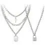 BVROSKI Chains Necklace for Eboy Egirl Men Male Emo Goth Women Teen Girls Boys,2 Layered Lock Key Pendants Necklaces Set,Stainless Steel Jewelry Pack for Pants Punk Play
