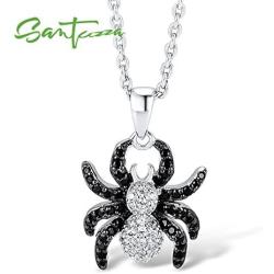 Santuzza 925 Sterling Silver Black CZ Spider Pendant Necklace with Black Spinels CZ Stones