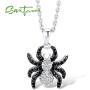 Santuzza 925 Sterling Silver Black CZ Spider Pendant Necklace with Black Spinels CZ Stones