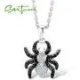 Santuzza 925 Sterling Silver Black CZ Spider Pendant Necklace with Black Spinels CZ Stones Santuzza 925 Sterling Silver Black CZ Spider Pendant Necklace with Black Spinels CZ Stones