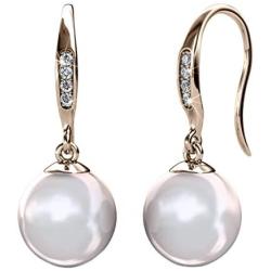 Cate & Chloe Betty 18K White Gold Plated Freshwater Pearl Earrings with Swarovski Crystals, Beautiful Classic Pearl Drop Dangle Earrings, Womens Special Occasion Jewelry