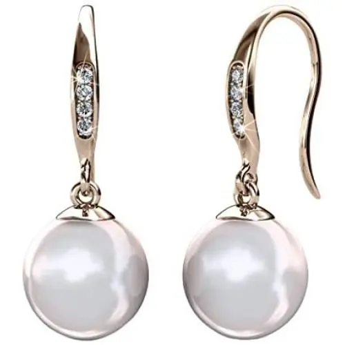 Cate & Chloe Betty 18K White Gold Plated Freshwater Pearl Earrings with Swarovski Crystals, Beautiful Classic Pearl Drop Dangle Earrings, Womens Special Occasion Jewelry