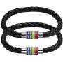 Nanafast Titanium Stainless Steel Magnet Rainbow LGBT Pride Handmade Braided Bracelet PU Leather Weave Plaited Jewelry
