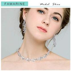 FAMARINE Silver Bridal Jewelry Set, Clear Crystal Wedding Drop Earringsnd Necklace for Bride Bridesmaid
