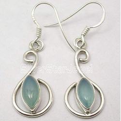 SilverStarJewel 925 Solid Sterling Silver Aqua Blue Chalcedony Earrings 4.1 cm 3.2 Grams