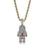 MOLEK Hip Hop 18K Gold Plated Micro Pave AAA CZ Astronaut Pendant Necklace with 24 Stainless Steel Rope Chain Iced Out Jewelry for Men and Women
