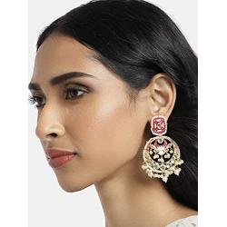 Aheli Fancy Bollywood Party Festive Wear Simulated Stone Studded Enamel Chandbali Drop Dangle Earrings Indian Wedding Fashion Jewelry for Women Girls