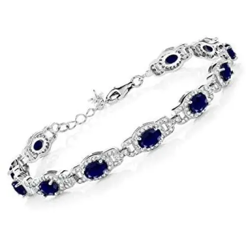 Gem Stone King 925 Sterling Silver Blue Sapphire Womens Tennis Bracelet, 9.71 Cttw, Gemstone Birthstone, 7 Inch with 1 Inch Extender